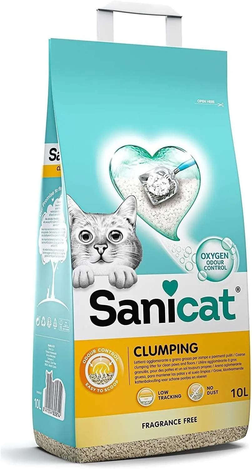 Arena aglomerante para gatos Sanicat sin perfume 10L