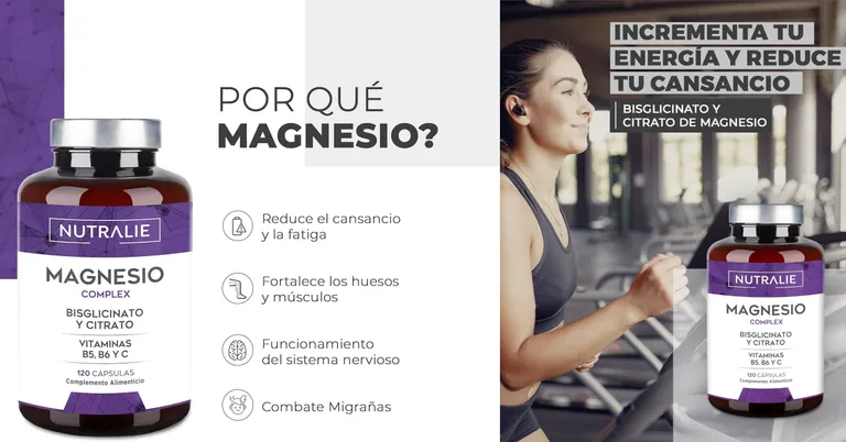 Magnesio de Alta Absorción - Citrato y Bisglicinato Nutralie (120 Cápsulas)